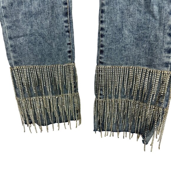 Blue B Collection Womens Large Light Blue Fringe Hem Denim Jeans - Picture 2 of 7